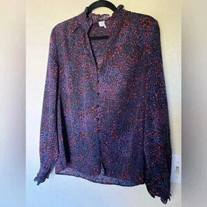 Molly Bracken Navy & Red Animal Print Long Sleeve Blouse  SIZE LARGE